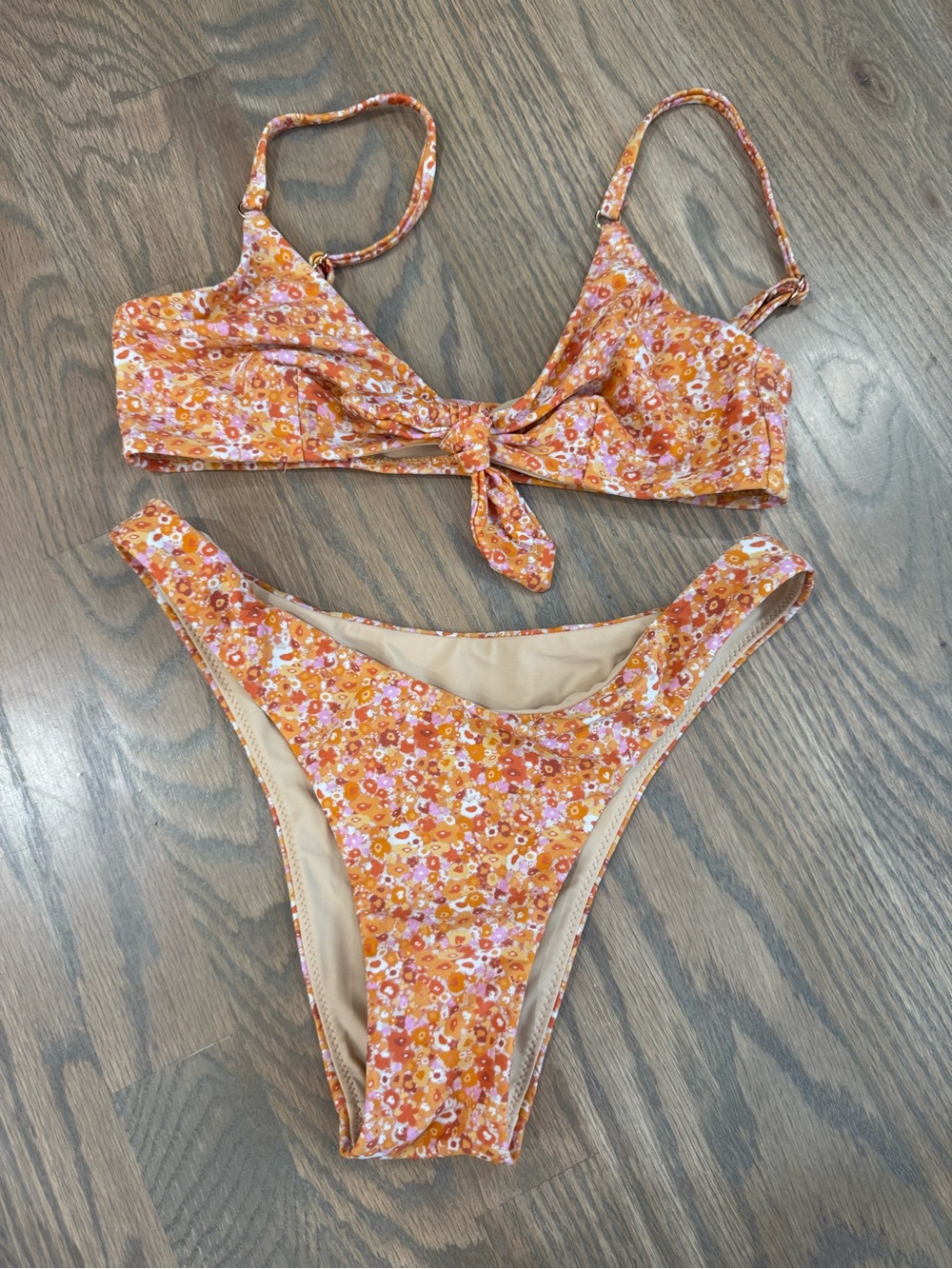 NEW Loverbird Floral Tie-Front Bikini Set in Orange